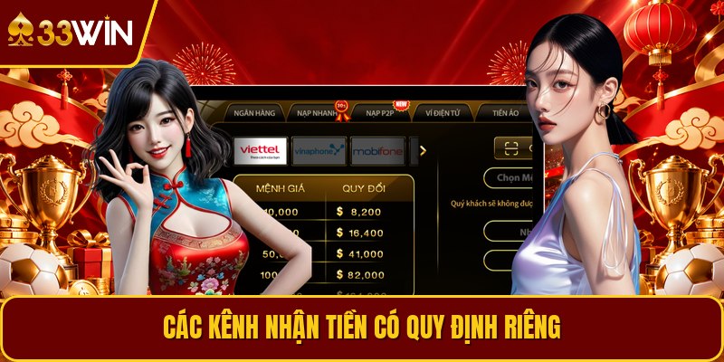 Các kênh nhận tiền có quy định riêng